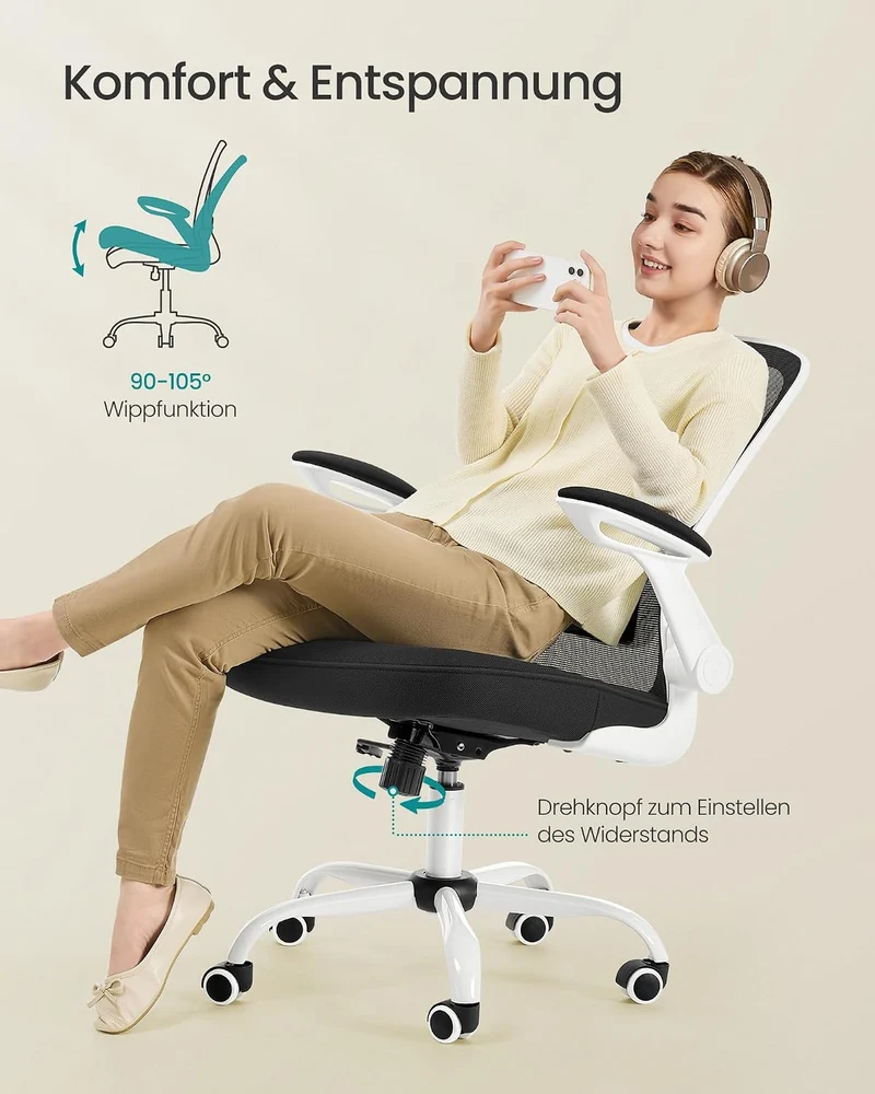SONGMICS Bürostuhl ergonomisch, Drehstuhl mit Mesh, Lenden- und Kopfstütze, Wippfunktion, inklusive
