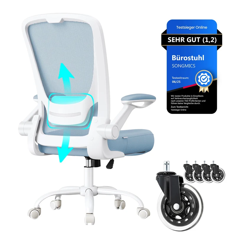 SONGMICS Bürostuhl ergonomisch, Drehstuhl mit Mesh, Lenden- und Kopfstütze, Wippfunktion, inklusive