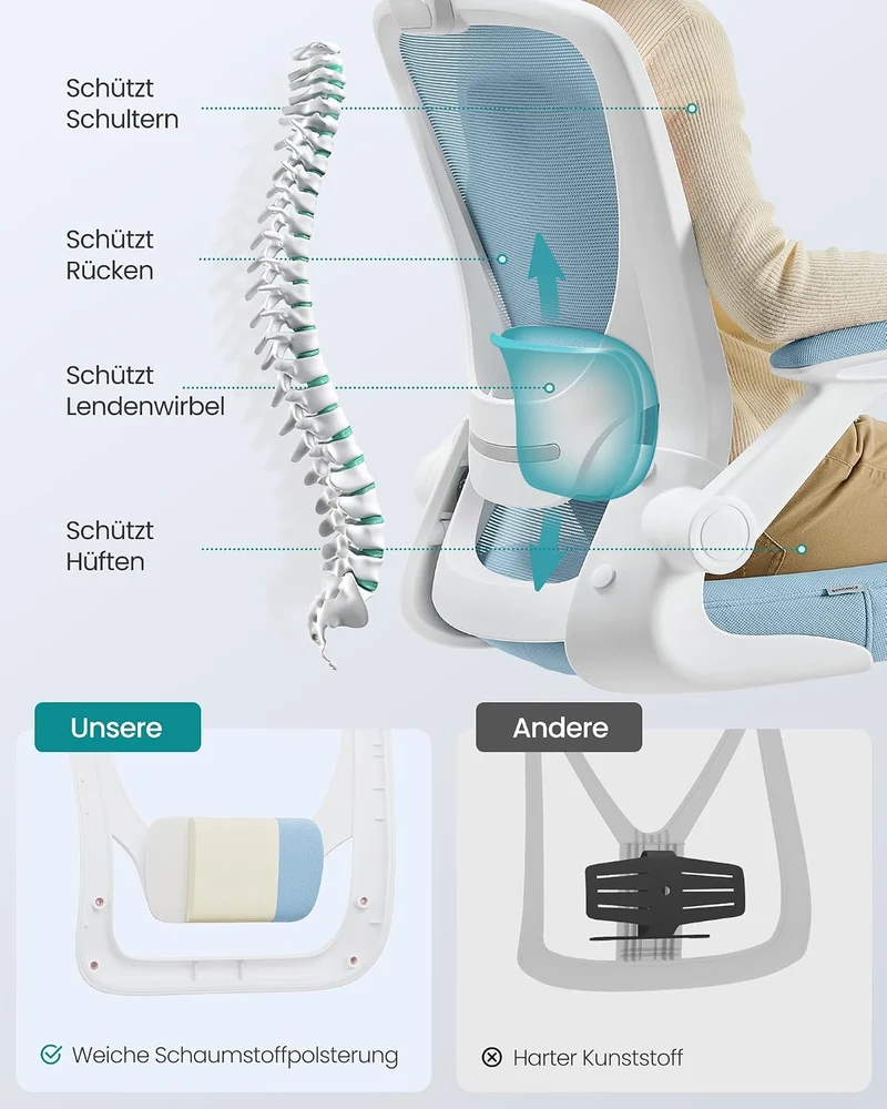 SONGMICS Bürostuhl ergonomisch, Drehstuhl mit Mesh, Lenden- und Kopfstütze, Wippfunktion, inklusive