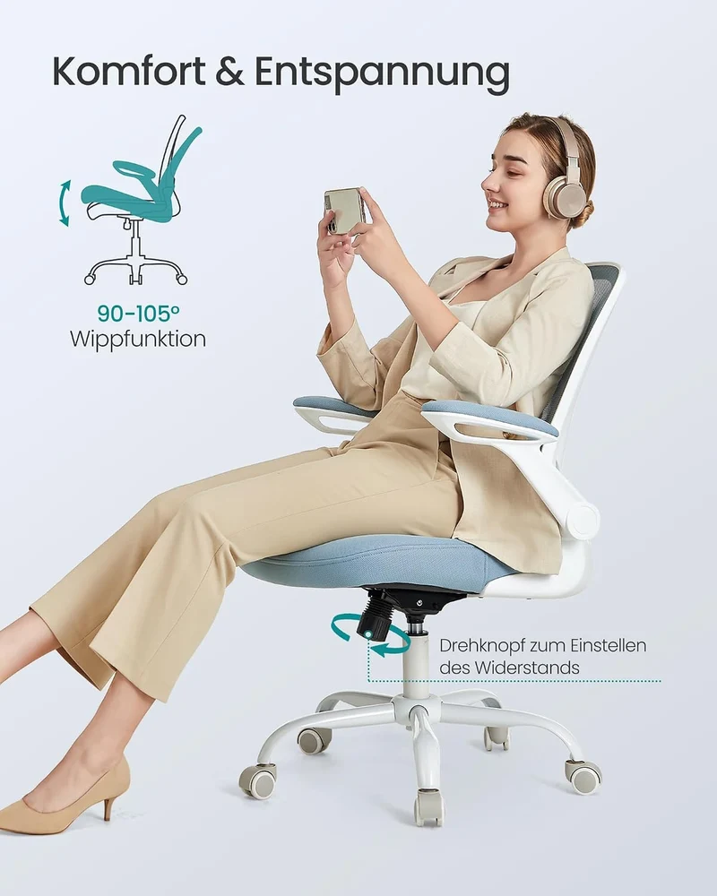 SONGMICS Bürostuhl ergonomisch, Drehstuhl mit Mesh, Lenden- und Kopfstütze, Wippfunktion, inklusive