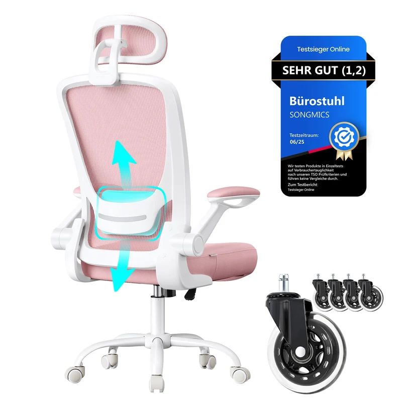 SONGMICS Bürostuhl ergonomisch, Drehstuhl mit Mesh, Lenden- und Kopfstütze, Wippfunktion, inklusive
