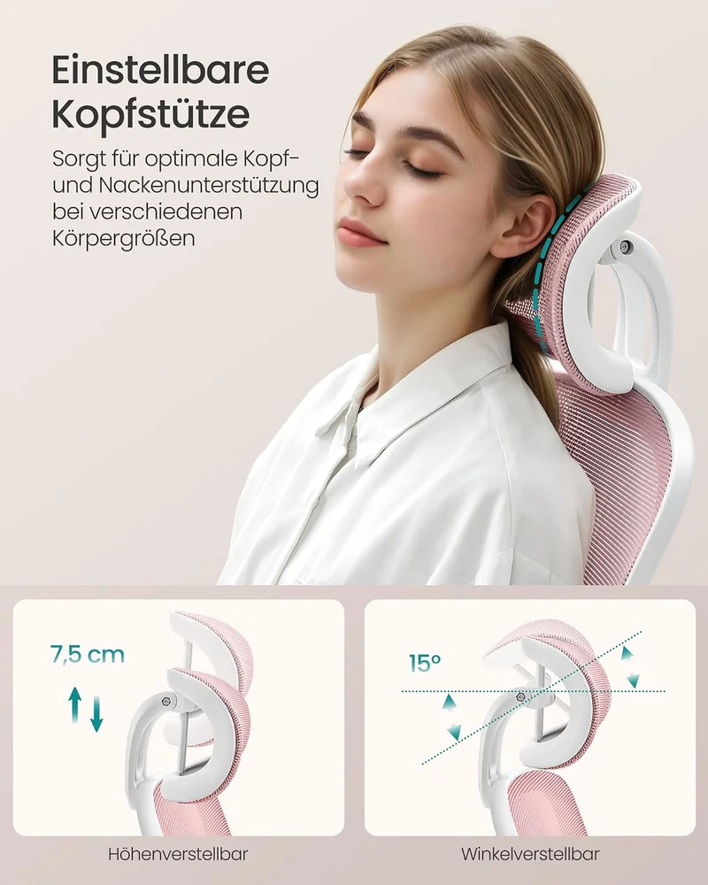 SONGMICS Bürostuhl ergonomisch, Drehstuhl mit Mesh, Lenden- und Kopfstütze, Wippfunktion, inklusive