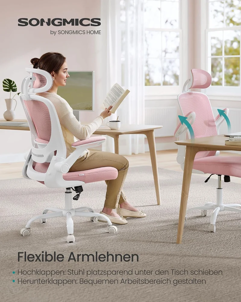 SONGMICS Bürostuhl ergonomisch, Drehstuhl mit Mesh, Lenden- und Kopfstütze, Wippfunktion, inklusive