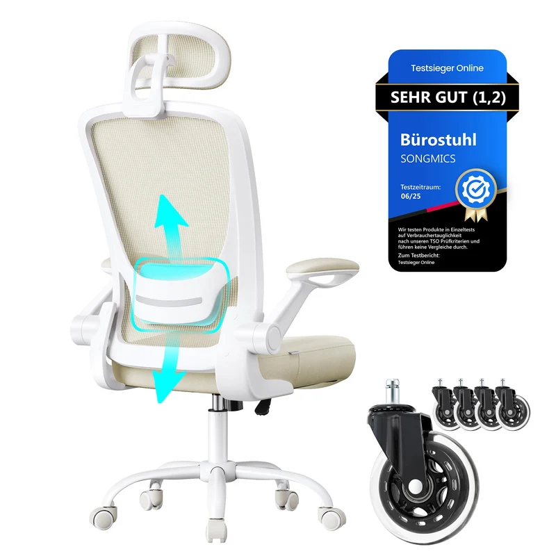 SONGMICS Bürostuhl ergonomisch, Drehstuhl mit Mesh, Lenden- und Kopfstütze, Wippfunktion, inklusive