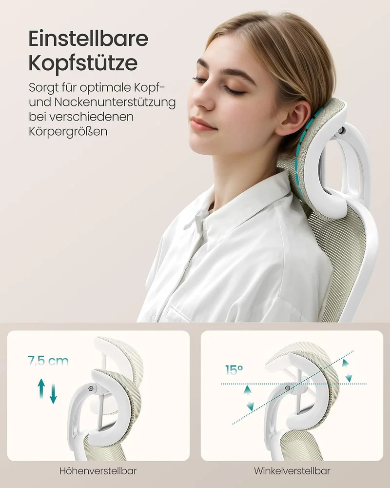SONGMICS Bürostuhl ergonomisch, Drehstuhl mit Mesh, Lenden- und Kopfstütze, Wippfunktion, inklusive