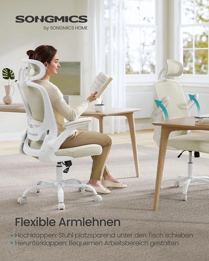 SONGMICS Bürostuhl ergonomisch, Drehstuhl mit Mesh, Lenden- und Kopfstütze, Wippfunktion, inklusive