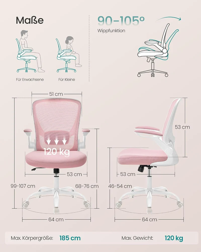 SONGMICS Bürostuhl ergonomisch, Drehstuhl mit Mesh, Lenden- und Kopfstütze, Wippfunktion, inklusive