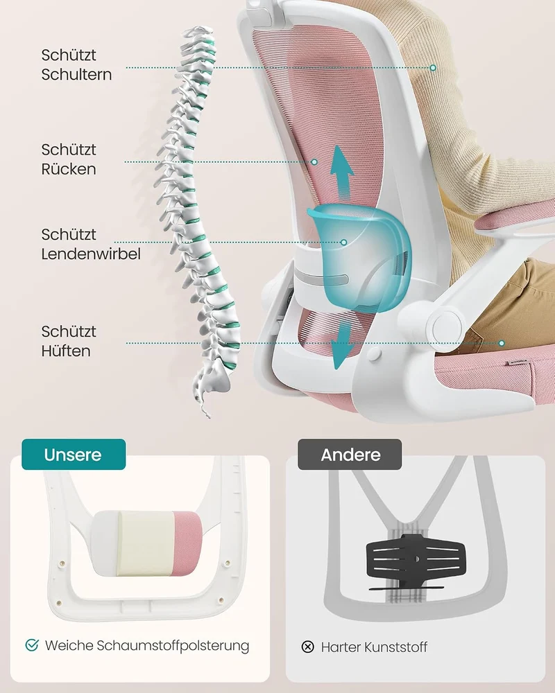 SONGMICS Bürostuhl ergonomisch, Drehstuhl mit Mesh, Lenden- und Kopfstütze, Wippfunktion, inklusive
