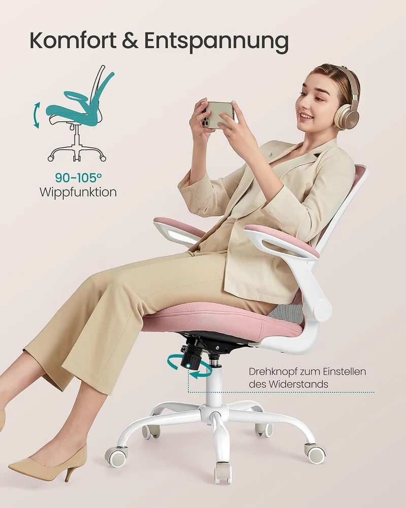 SONGMICS Bürostuhl ergonomisch, Drehstuhl mit Mesh, Lenden- und Kopfstütze, Wippfunktion, inklusive
