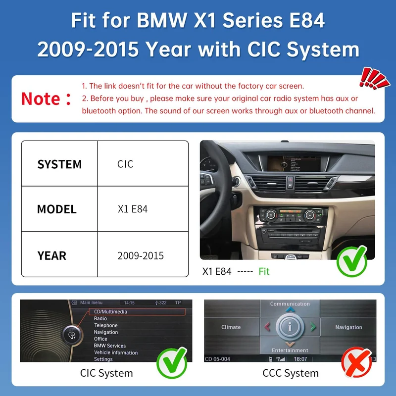 Road Top 10,25 Zoll Autoradio CarPlay für BMW X1 E84 mit CIC (2009-2015)