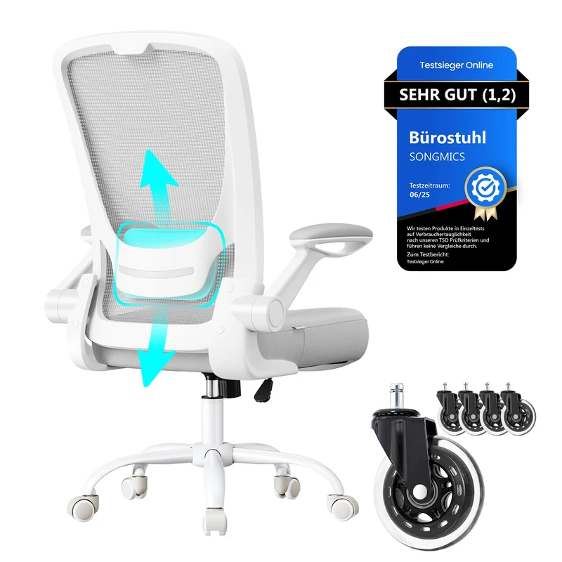 SONGMICS Bürostuhl ergonomisch, Drehstuhl mit Mesh, Lenden- und Kopfstütze, Wippfunktion, inklusive