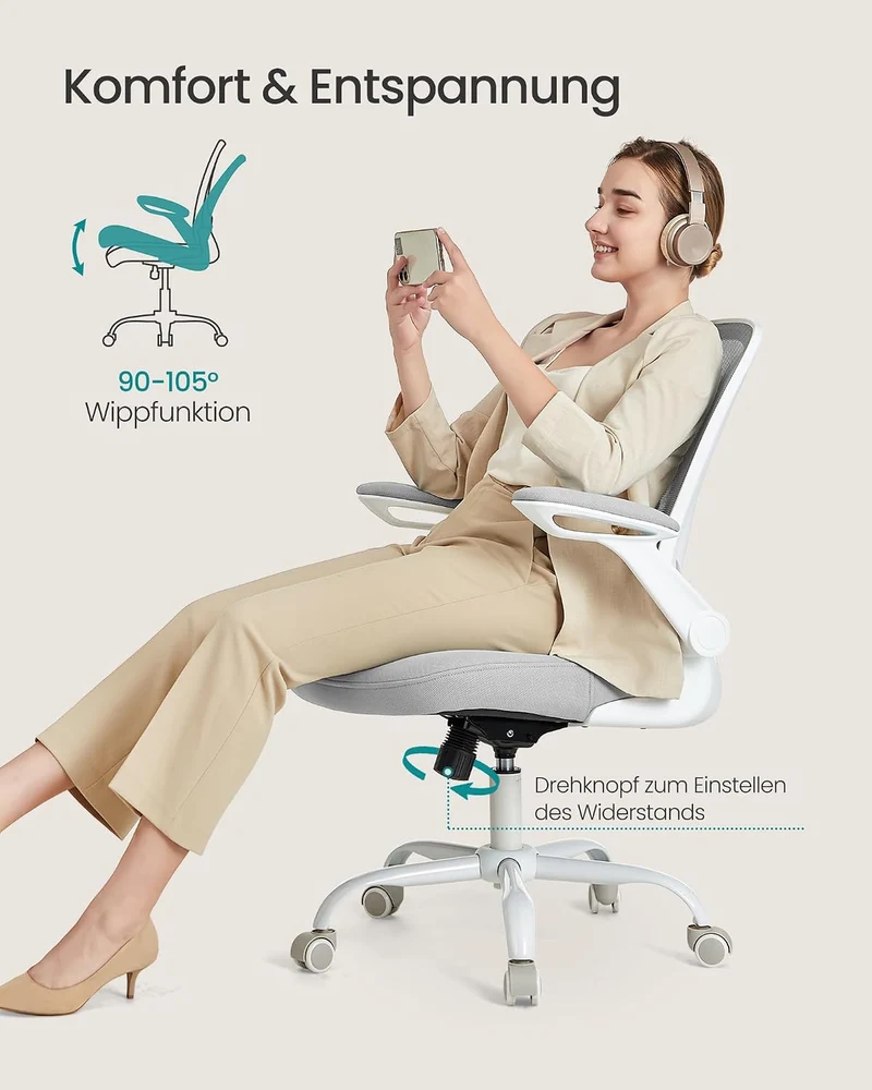 SONGMICS Bürostuhl ergonomisch, Drehstuhl mit Mesh, Lenden- und Kopfstütze, Wippfunktion, inklusive