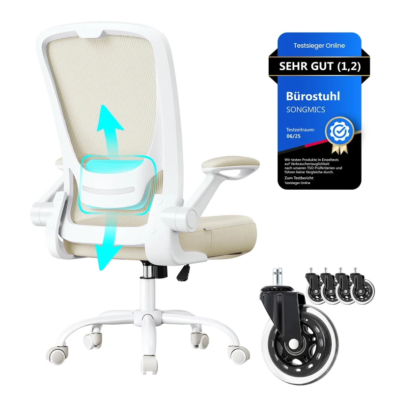 SONGMICS Bürostuhl ergonomisch, Drehstuhl mit Mesh, Lenden- und Kopfstütze, Wippfunktion, inklusive