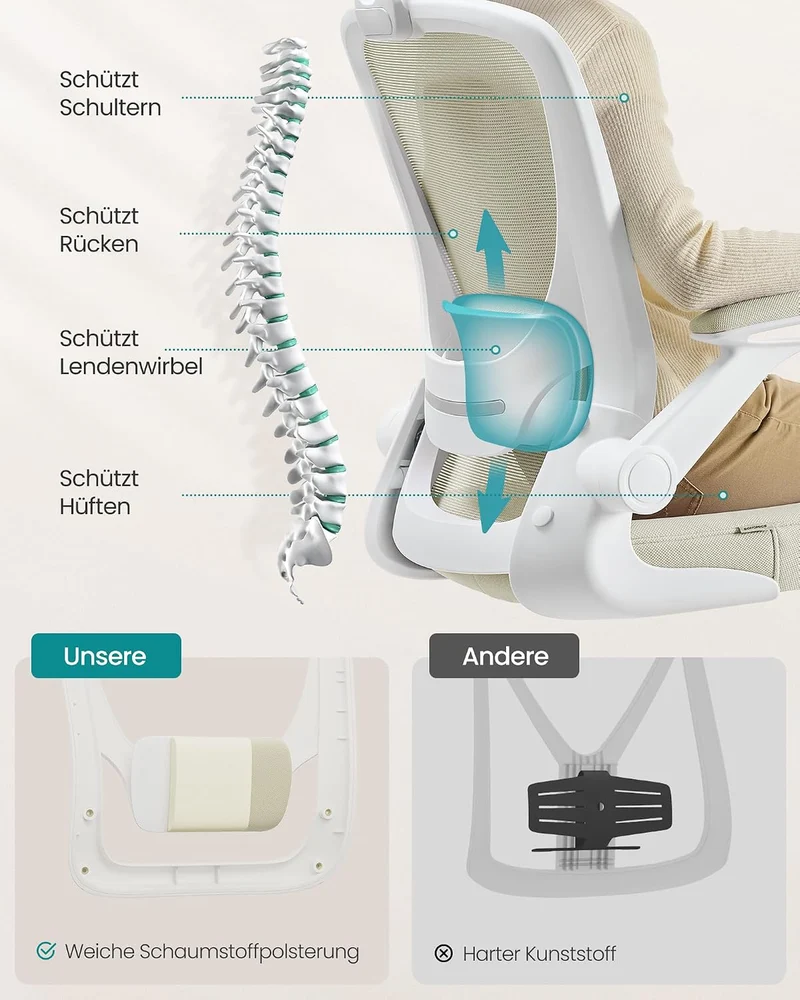 SONGMICS Bürostuhl ergonomisch, Drehstuhl mit Mesh, Lenden- und Kopfstütze, Wippfunktion, inklusive