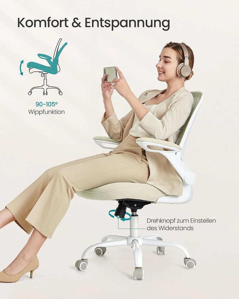 SONGMICS Bürostuhl ergonomisch, Drehstuhl mit Mesh, Lenden- und Kopfstütze, Wippfunktion, inklusive