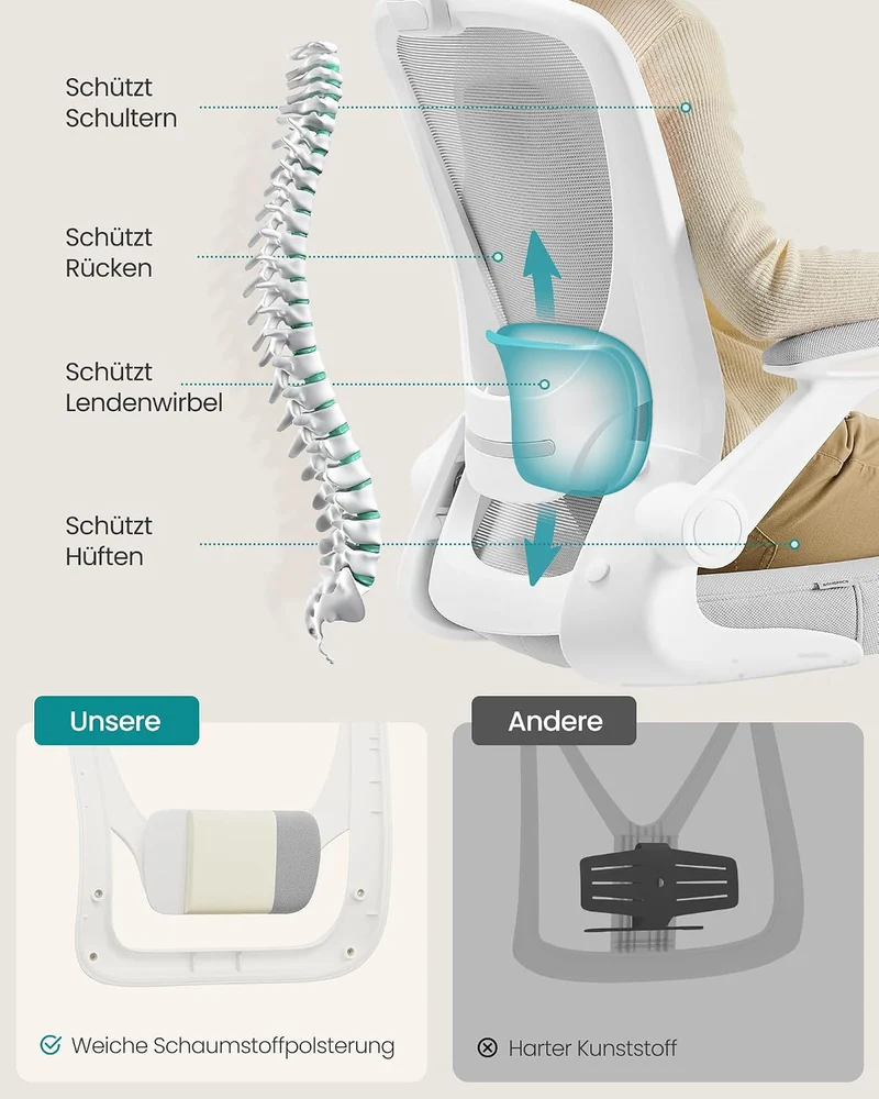 SONGMICS Bürostuhl ergonomisch, Drehstuhl mit Mesh, Lenden- und Kopfstütze, Wippfunktion, inklusive