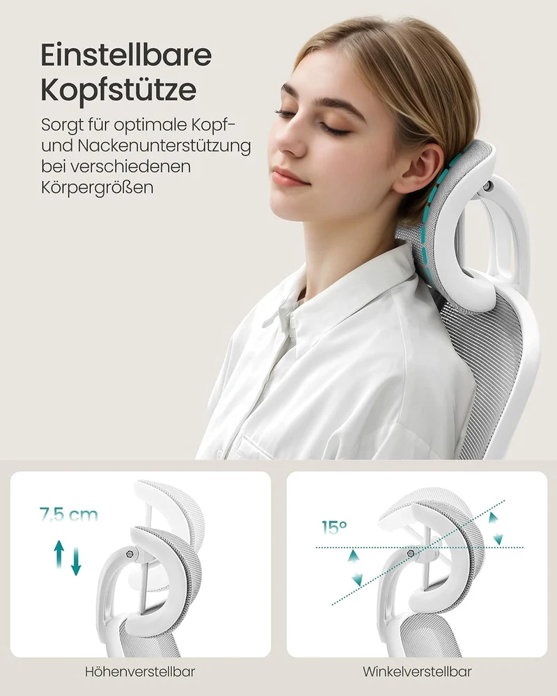 SONGMICS Bürostuhl ergonomisch, Drehstuhl mit Mesh, Lenden- und Kopfstütze, Wippfunktion, inklusive