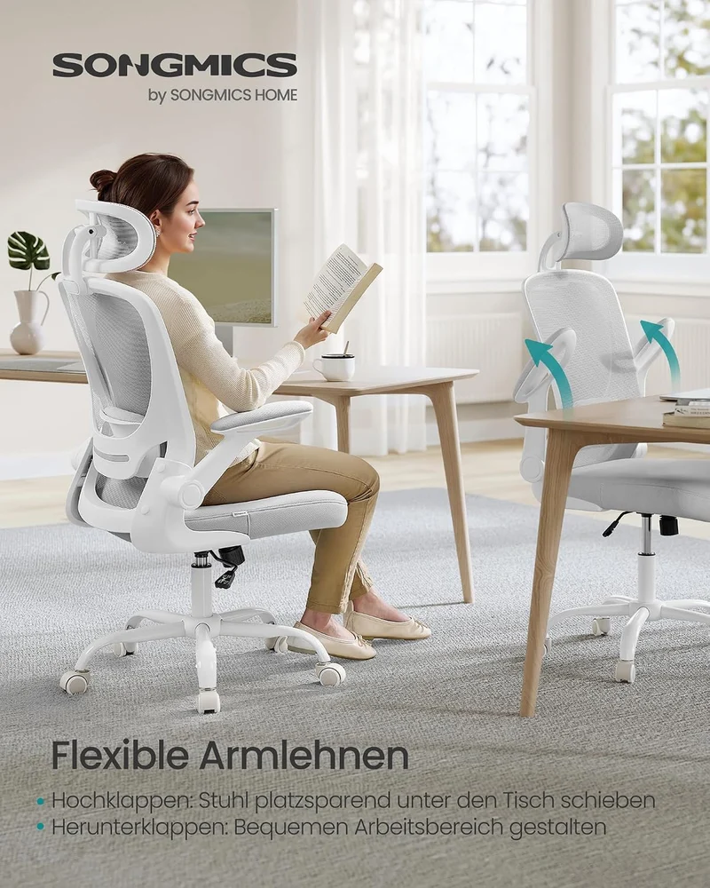 SONGMICS Bürostuhl ergonomisch, Drehstuhl mit Mesh, Lenden- und Kopfstütze, Wippfunktion, inklusive