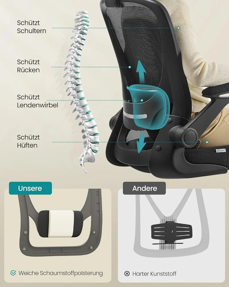 SONGMICS Bürostuhl ergonomisch, Drehstuhl mit Mesh, Lenden- und Kopfstütze, Wippfunktion, inklusive