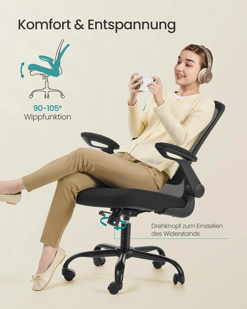 SONGMICS Bürostuhl ergonomisch, Drehstuhl mit Mesh, Lenden- und Kopfstütze, Wippfunktion, inklusive