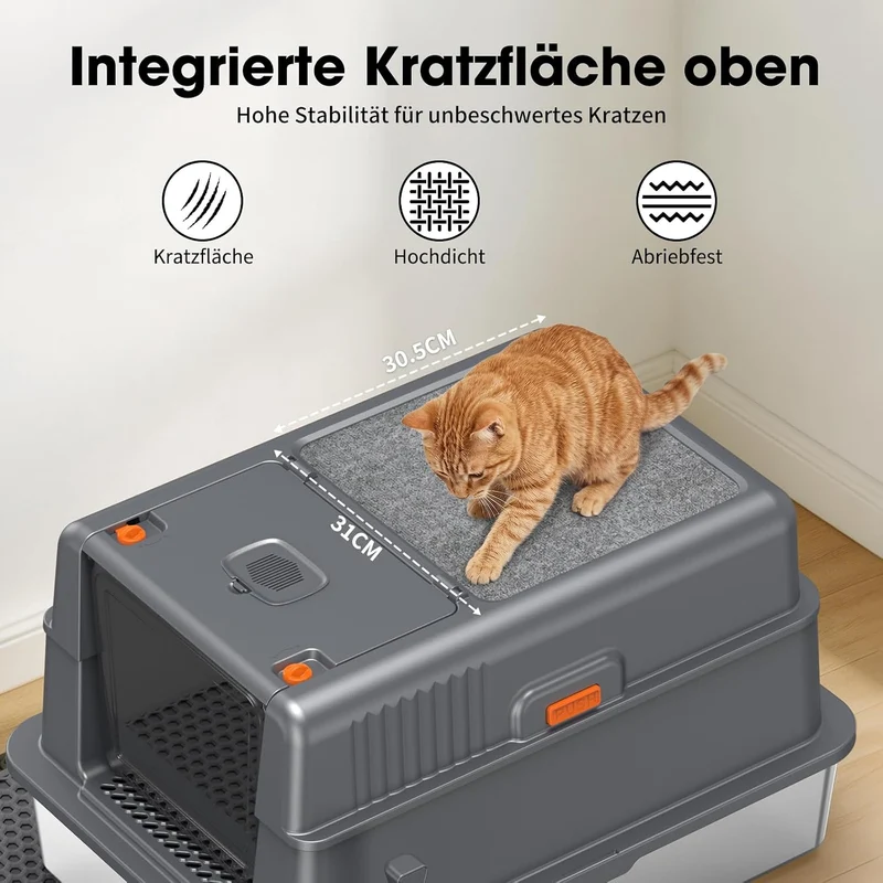 Edelstahl Katzentoilette Geschlossen XXXL Kratzmatte Oben, Dunkelgrau Dunkelgrau XXXL 1, Dunkelgrau