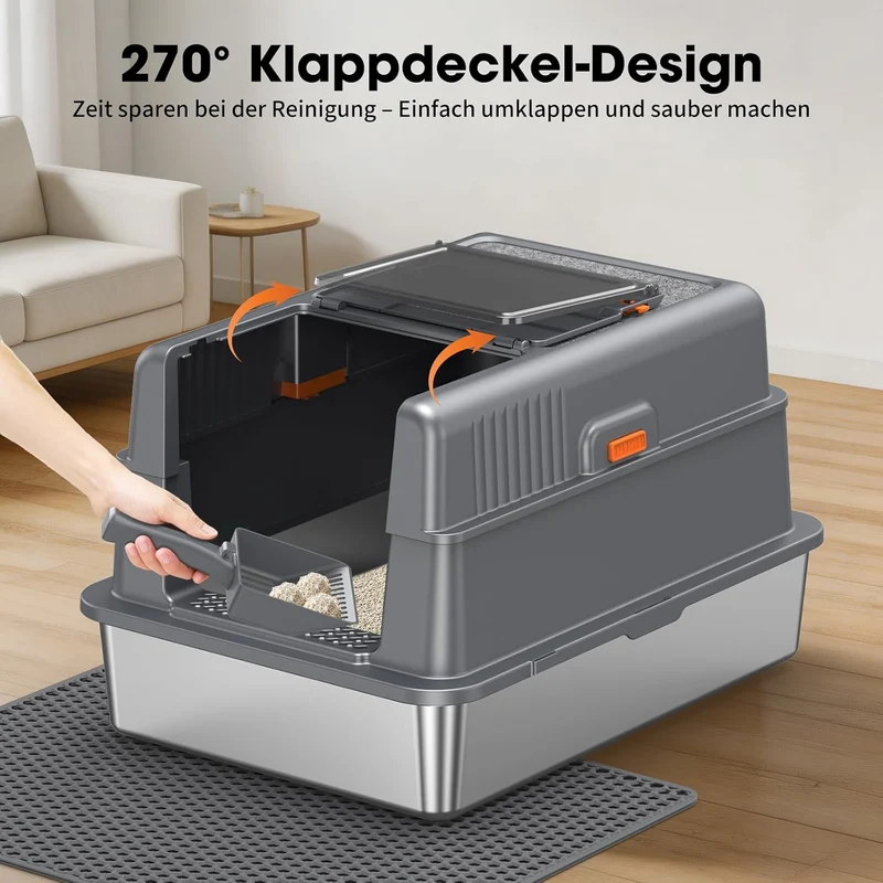 Edelstahl Katzentoilette Geschlossen XXXL Kratzmatte Oben, Dunkelgrau Dunkelgrau XXXL 1, Dunkelgrau