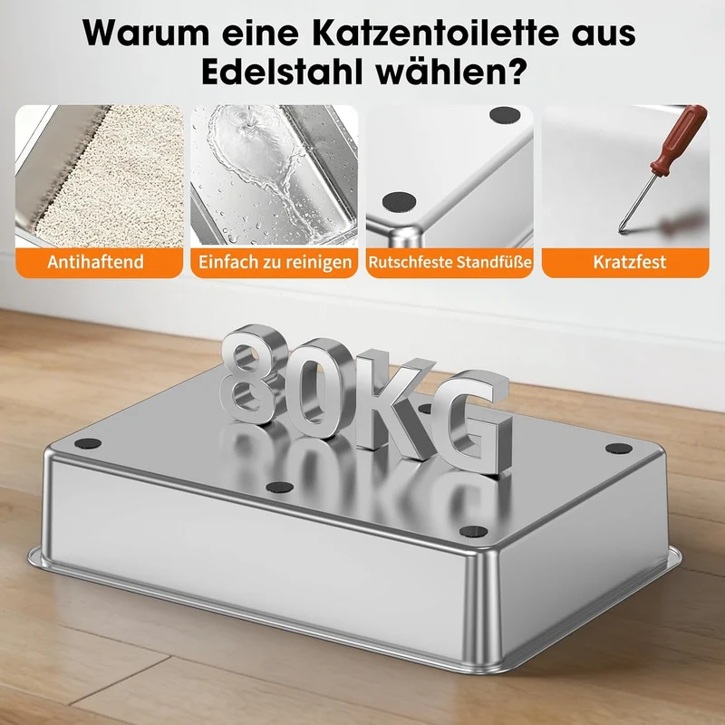 Edelstahl Katzentoilette Geschlossen XXXL Kratzmatte Oben, Dunkelgrau Dunkelgrau XXXL 1, Dunkelgrau