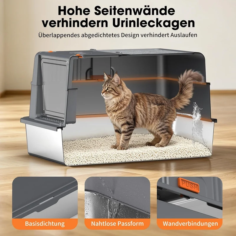 Edelstahl Katzentoilette Geschlossen XXXL Kratzmatte Oben, Dunkelgrau Dunkelgrau XXXL 1, Dunkelgrau