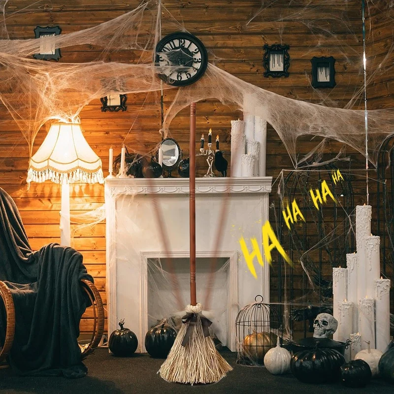 Tanzender Schwebender Hexenbesen Halloween Deko, Beweglicher Hexenbesen