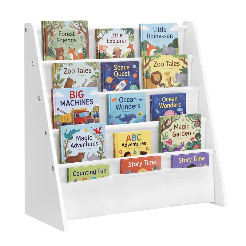 SONGMICS Bücherregal Kinder, mit 4 Ebenen, 62,4 x 25 x 60 cm Wolkenweiss, Wolkenweiss