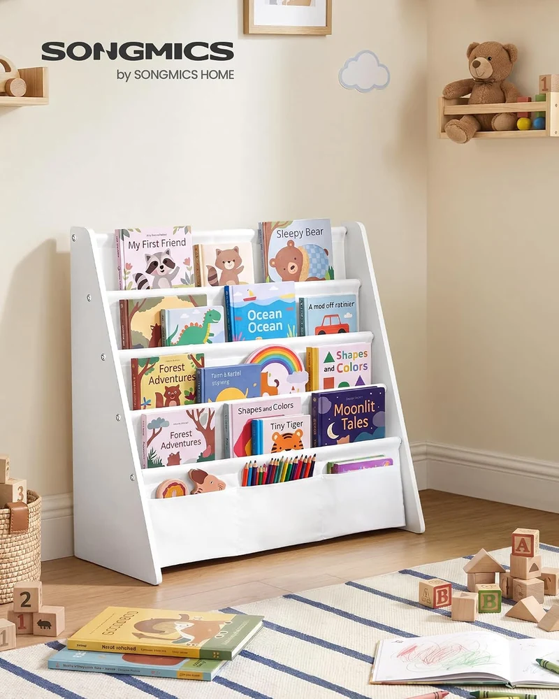 SONGMICS Bücherregal Kinder, mit 4 Ebenen, 62,4 x 25 x 60 cm Wolkenweiss, Wolkenweiss