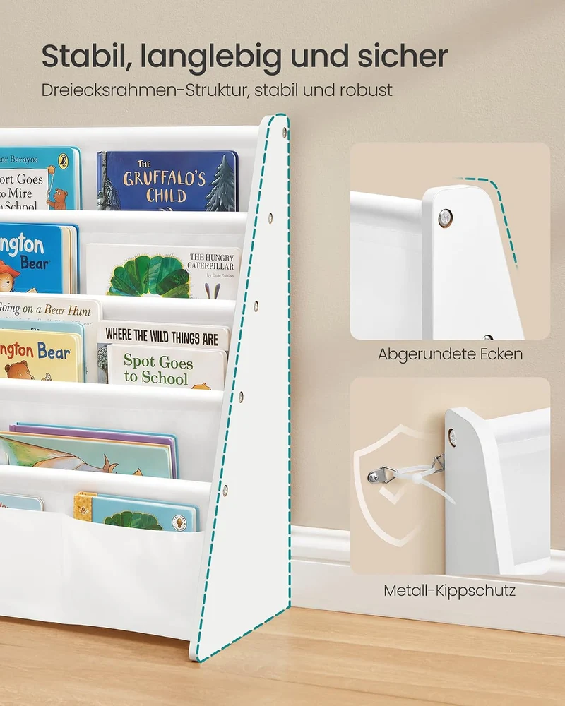 SONGMICS Bücherregal Kinder, mit 4 Ebenen, 62,4 x 25 x 60 cm Wolkenweiss, Wolkenweiss