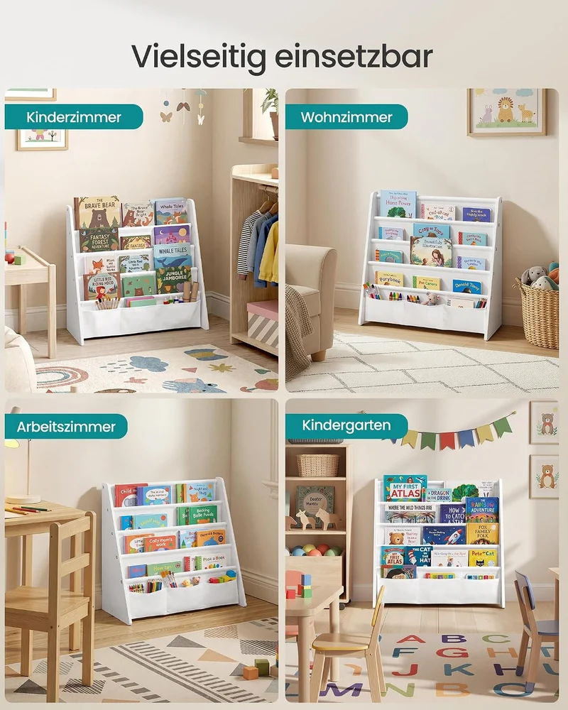 SONGMICS Bücherregal Kinder, mit 4 Ebenen, 62,4 x 25 x 60 cm Wolkenweiss, Wolkenweiss