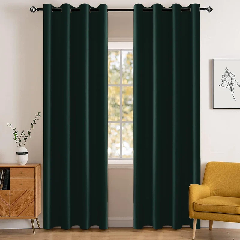 YSTELLAA Gardinen Vorhänge 2er Set, 117×137 cm, Grün Grün H137 x B117 cm (2er Pack), Grün H137 x B11