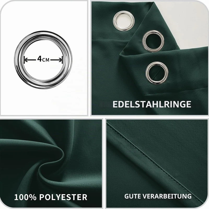 YSTELLAA Gardinen Vorhänge 2er Set, 117×137 cm, Grün Grün H137 x B117 cm (2er Pack), Grün H137 x B11