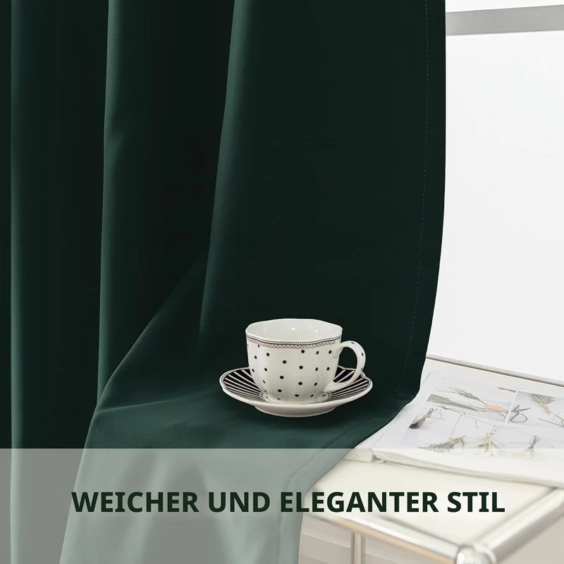 YSTELLAA Gardinen Vorhänge 2er Set, 117×137 cm, Grün Grün H137 x B117 cm (2er Pack), Grün H137 x B11