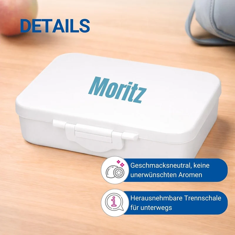 Personalisierte Lunchbox Triva - Tritan Brotdose mit Fächern in Weiss robust Weiss + Wunschtext, Wei