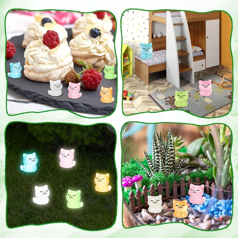 50 Stück Leuchtende Miniaturkatze, 5 Farben Mini-Katze aus Kunstharz Winzige Miniatur-Katzenstatuen