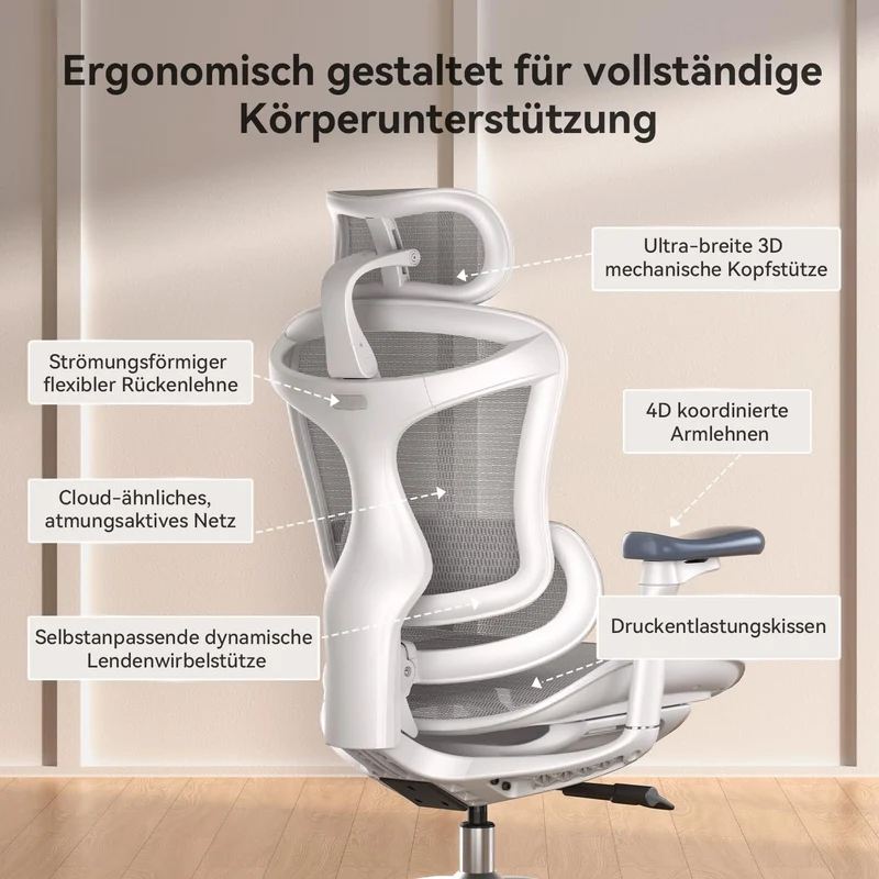 SIHOO Doro C300 Bürostuhl Ergonomisch mit Dynamischer Lendenwirbelstütze Weiss Pack of 2, Weiss Pack