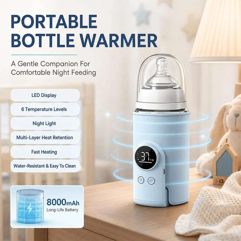 Flaschenwärmer Baby Unterwegs mit 6 Temperaturstufen 38-50℃, Blau, Blau