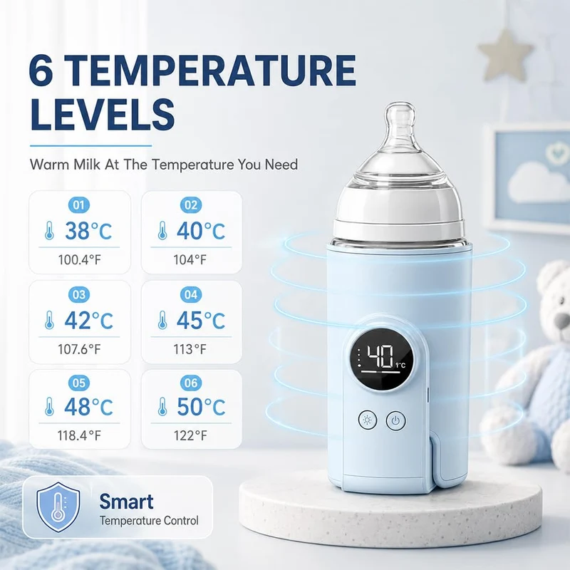 Flaschenwärmer Baby Unterwegs mit 6 Temperaturstufen 38-50℃, Blau, Blau