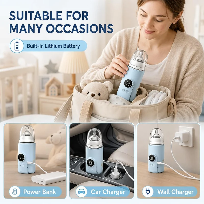 Flaschenwärmer Baby Unterwegs mit 6 Temperaturstufen 38-50℃, Blau, Blau