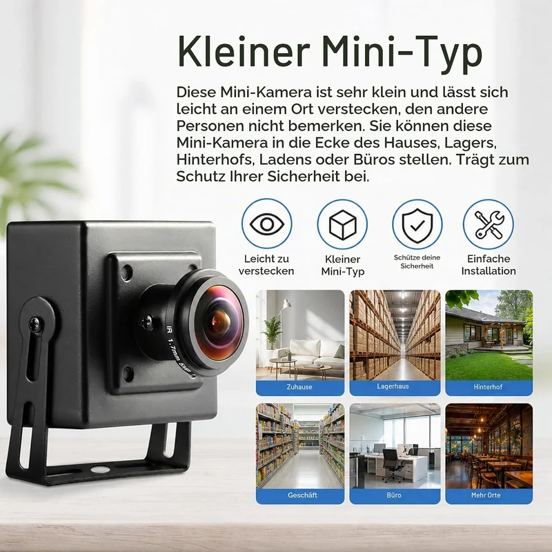 5MP POE IP Minikamera, Ultra HD 2880 x 1620p, 1,7 mm Fisheye Objektiv (170 ° FOV), kleine Kamera H.2
