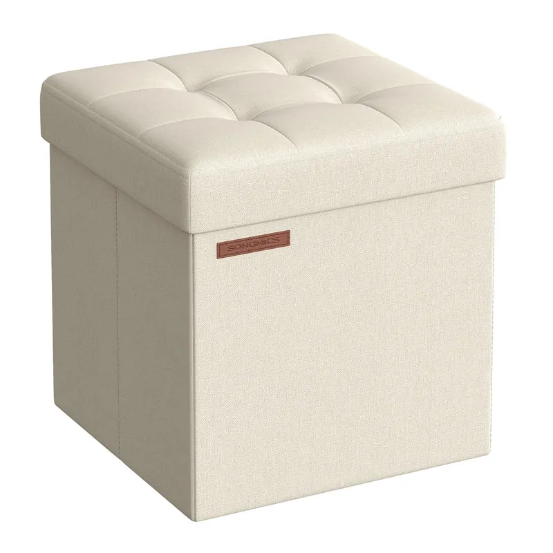 SONGMICS 38 cm Sitzbank mit Stauraum, klappbare Sitztruhe, Aufbewahrungsbox, Fussbank, cremeweiss LS