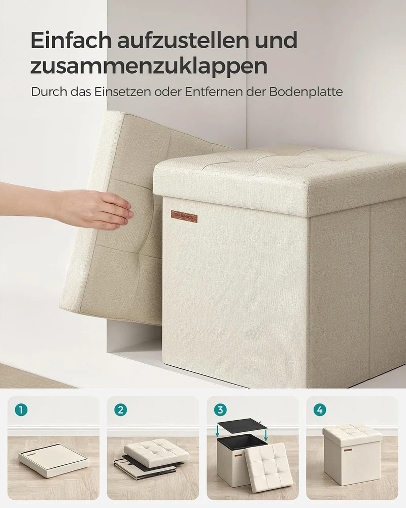 SONGMICS 38 cm Sitzbank mit Stauraum, klappbare Sitztruhe, Aufbewahrungsbox, Fussbank, cremeweiss LS