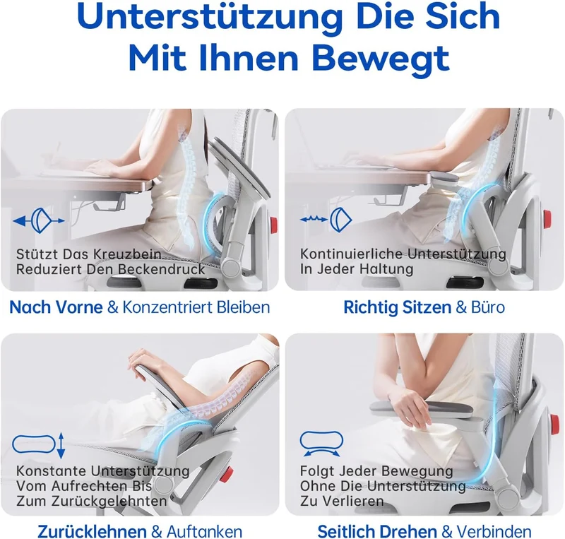 SIHOO B300 Pro Bürostuhl Ergonomisch mit 4D-verstellbare Lendenwirbelstütze Weiss Pack of 2, Weiss P