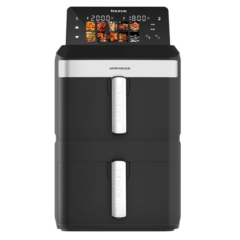 Taurus Fritteuse ohne Öl Duo Slim | 13 l | 14 Personen | 2 Körbe | kocht 2 Teller gleichzeitig | 10