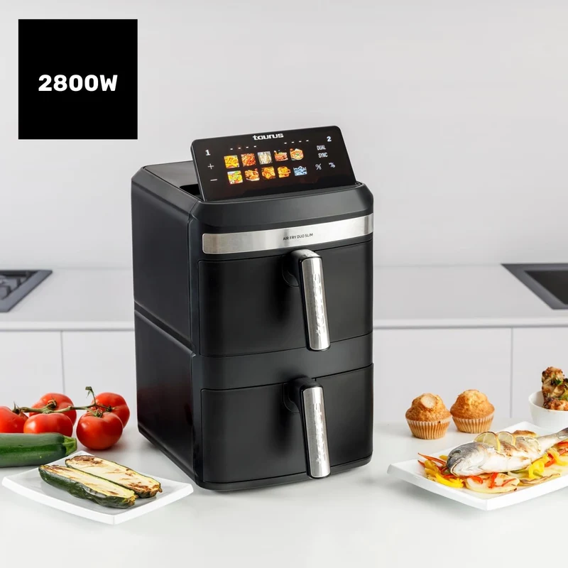 Taurus Fritteuse ohne Öl Duo Slim | 13 l | 14 Personen | 2 Körbe | kocht 2 Teller gleichzeitig | 10