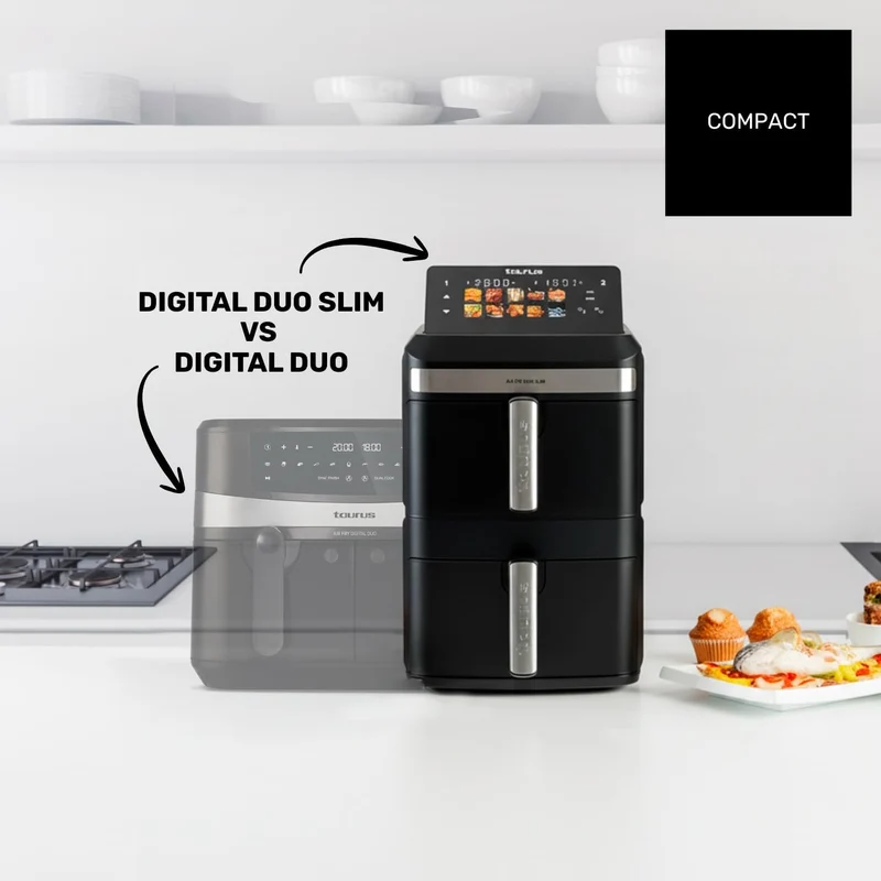Taurus Fritteuse ohne Öl Duo Slim | 13 l | 14 Personen | 2 Körbe | kocht 2 Teller gleichzeitig | 10