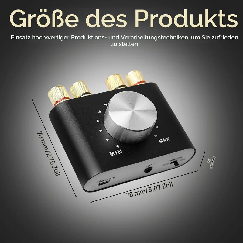 100W Mini Verstärker Bluetooth, Digital Power Amplifier HiFi Stereo Verstärker mit Netzteil, DC 12V-